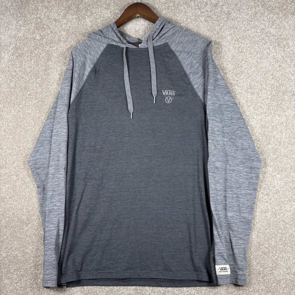 Vans Off The Wall Mens XL Gray Raglan Long Sleeve Hooded T-Shirt Space Dye Skate